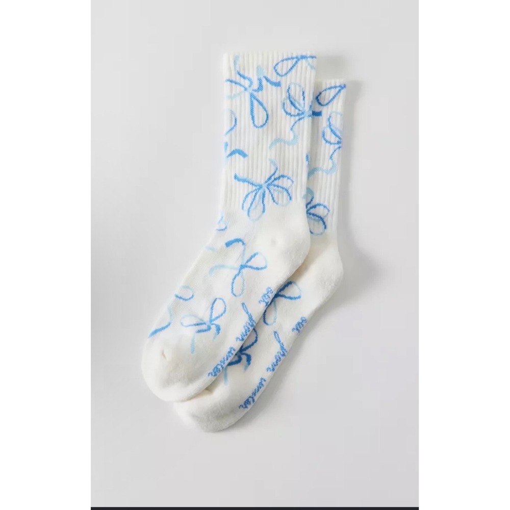 NWT Urban Outfitters Bow Print Crew Socks, Blue / White, Crew Length, One Size